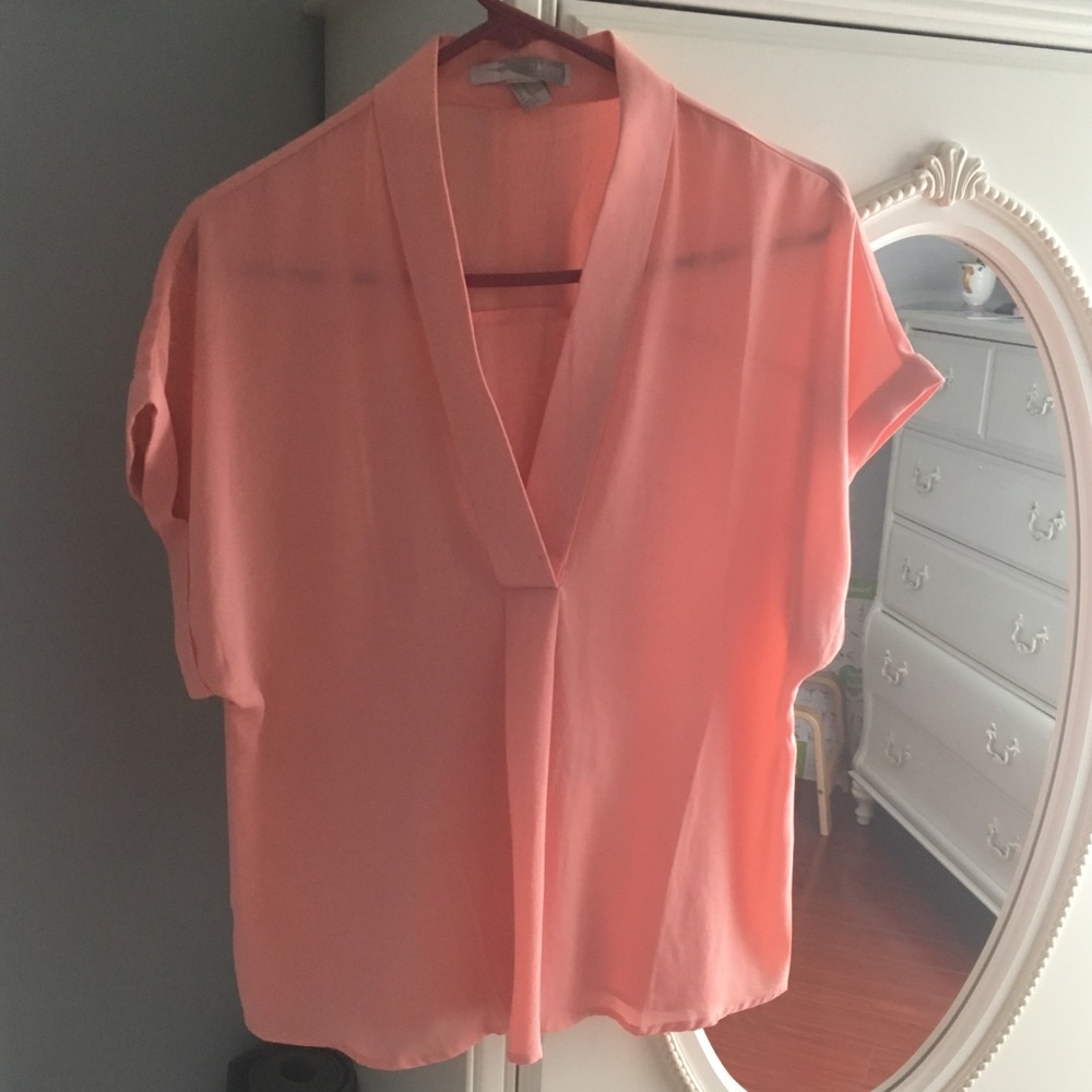 Forever21 Coral Short Sleeve Sheer Top Size M